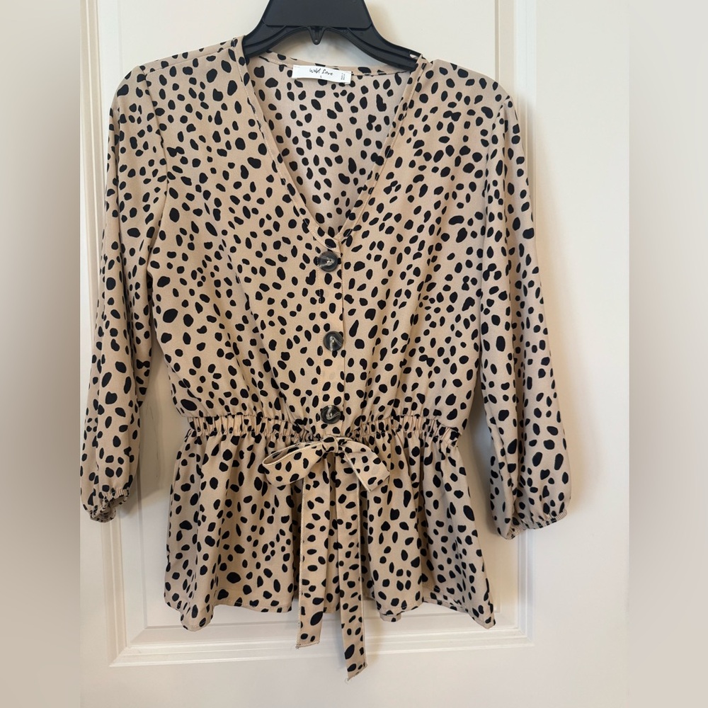 Stylish Beige and Black Polka Dot Women's Top